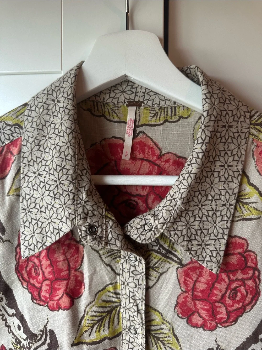 Free People Smell The Roses Mini Western Dress Snap Front in Tea Combo